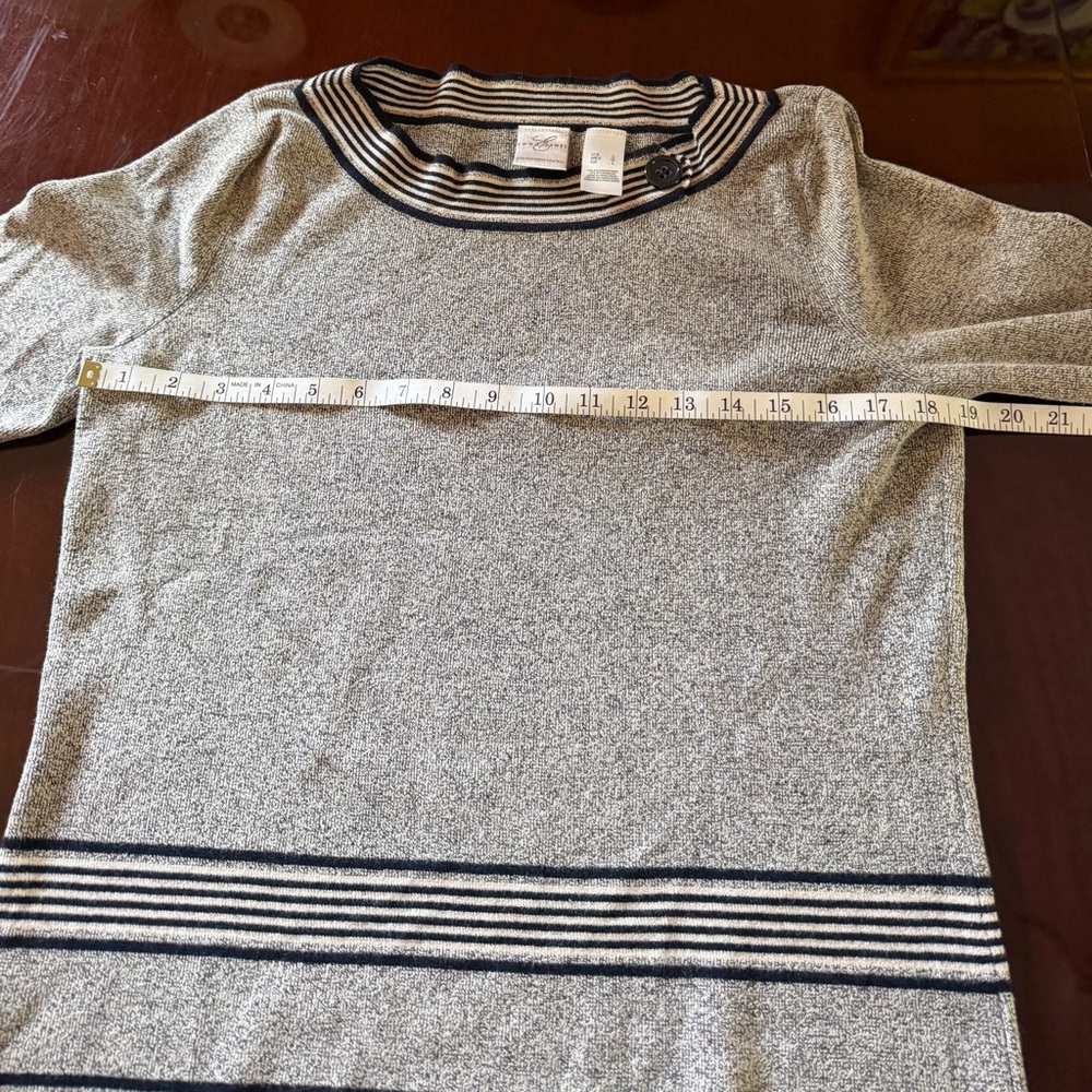 Emma James Claiborne Gray Scoopneck Sweater with white dark blue Striped Trim - Picture 5 of 8
